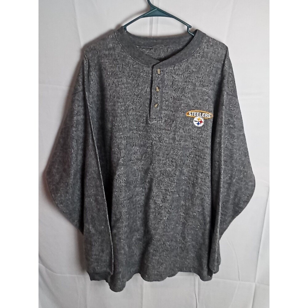 VTG Pittsburgh Steelers 3 Button Henley  Gray Thermal Long Sleeve Size 3XLT